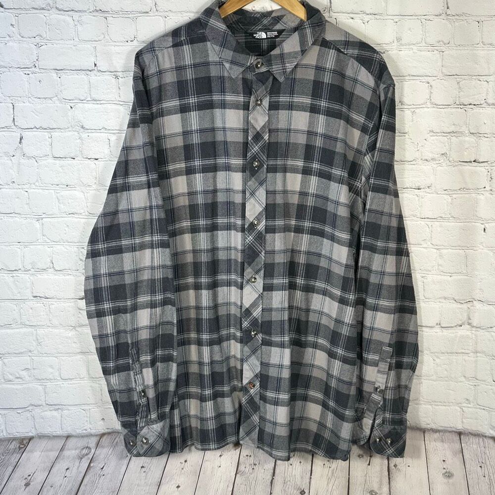 The North‎ Face Flannel Shirt Mens XXL Gray Black Plaid